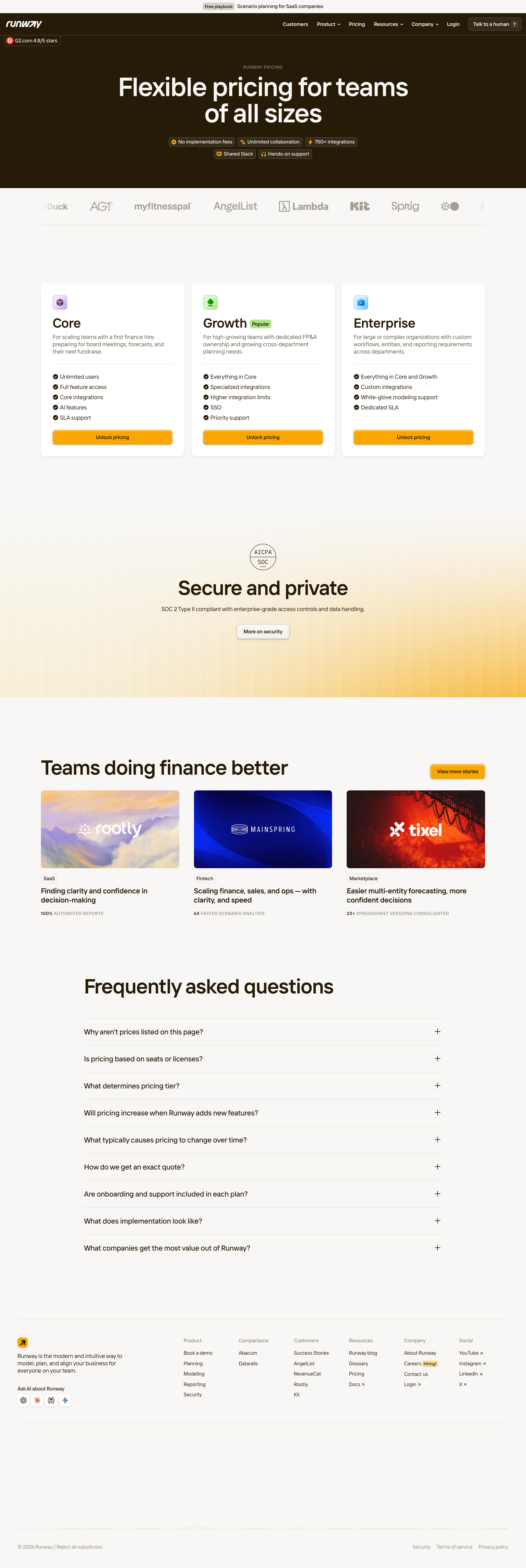 Runway pricing page screenshot
