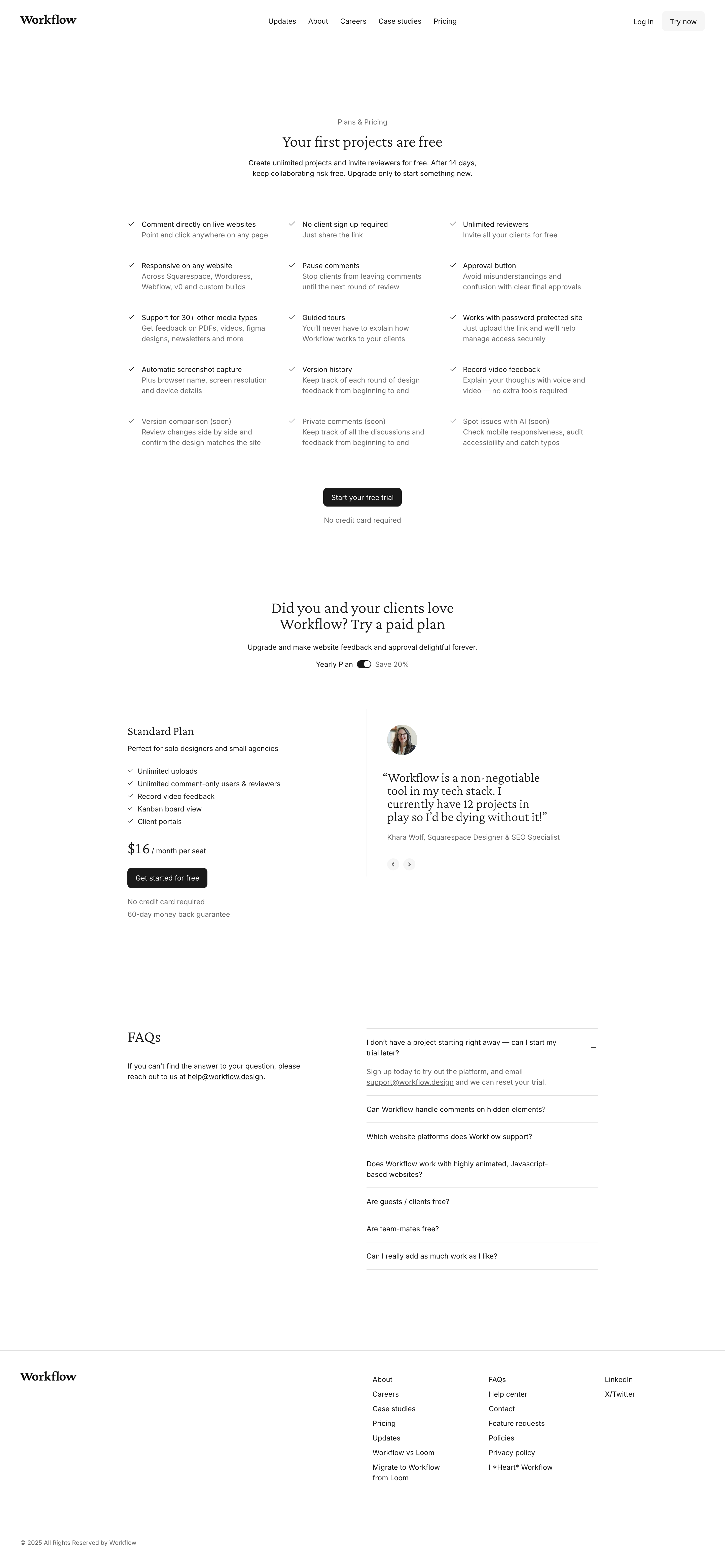 Workflow pricing page screenshot